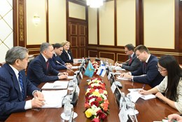 15.01.2018 The Mazhilis Speaker Nurlan Nigmatulin met with the members of “Finland – Kazakhstan” parliamentary friendship group headed by its Chairman Ville Skinnari  